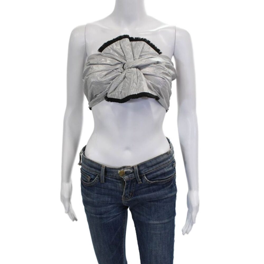 Azulu Women Cropped Tank Silver Viscose Sweetheart Neckline Sleeveless Size M